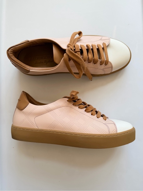 Burberry Shoes - Burberry Leather Colorblock Pattern Sneakers Pink White Tan Brown 38 or 8 women